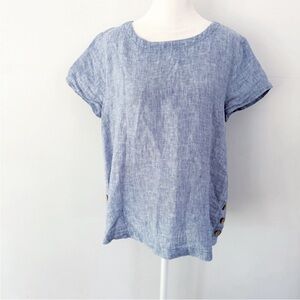Cynthia Rowley Women Linen Top Medium Coastal Beach Lagenlook Nautical Classic
